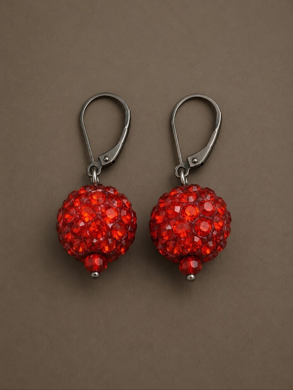 3/$30 Tomato Red Disco Ball Christmas Holiday Leverback Gunmetal Dangle Earrings